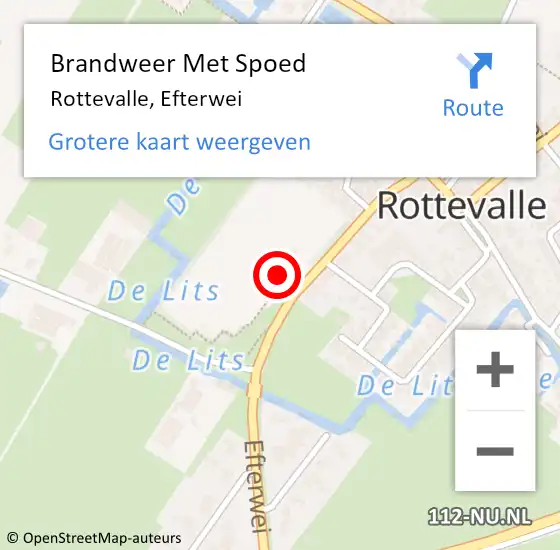 Locatie op kaart van de 112 melding: Brandweer Met Spoed Naar Rottevalle, Efterwei op 13 maart 2024 13:57