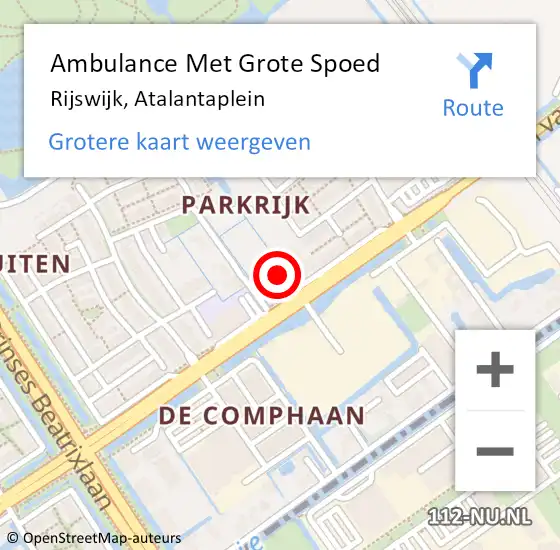 Locatie op kaart van de 112 melding: Ambulance Met Grote Spoed Naar Rijswijk, Atalantaplein op 13 maart 2024 14:00