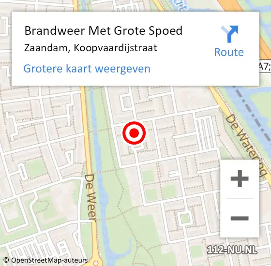 Locatie op kaart van de 112 melding: Brandweer Met Grote Spoed Naar Zaandam, Koopvaardijstraat op 13 maart 2024 14:08