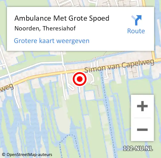 Locatie op kaart van de 112 melding: Ambulance Met Grote Spoed Naar Noorden, Theresiahof op 13 maart 2024 14:14