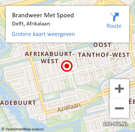 Locatie op kaart van de 112 melding: Brandweer Met Spoed Naar Delft, Afrikalaan op 13 maart 2024 14:23