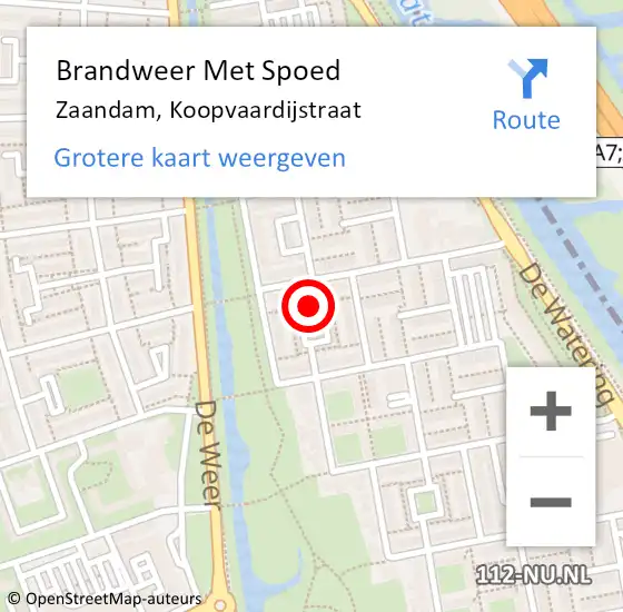 Locatie op kaart van de 112 melding: Brandweer Met Spoed Naar Zaandam, Koopvaardijstraat op 13 maart 2024 14:23