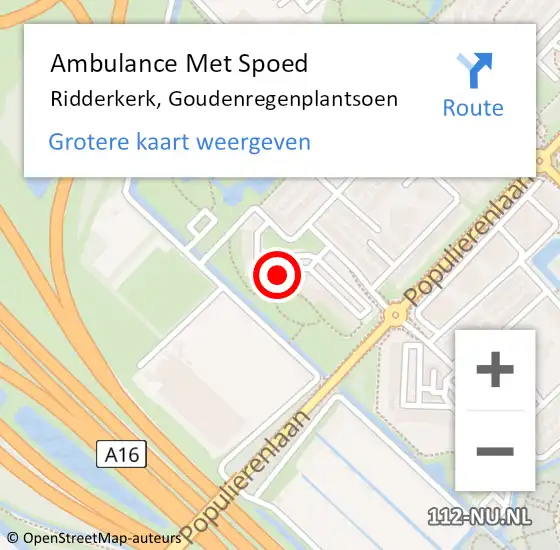 Locatie op kaart van de 112 melding: Ambulance Met Spoed Naar Ridderkerk, Goudenregenplantsoen op 13 maart 2024 14:33