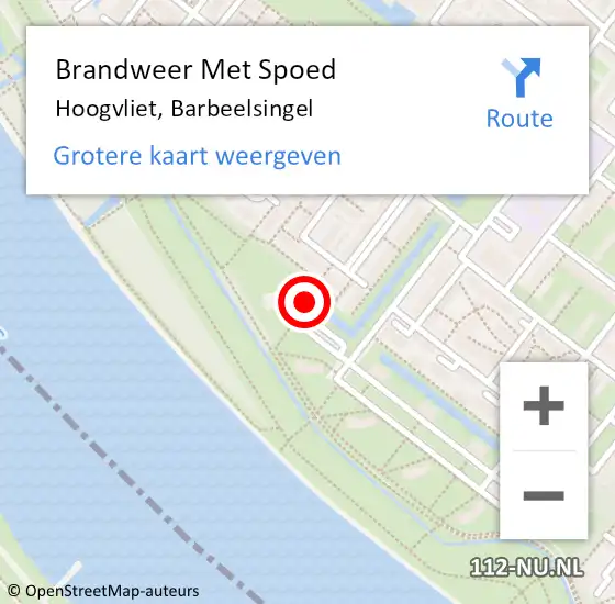 Locatie op kaart van de 112 melding: Brandweer Met Spoed Naar Hoogvliet, Barbeelsingel op 13 maart 2024 14:44