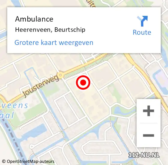 Locatie op kaart van de 112 melding: Ambulance Heerenveen, Beurtschip op 13 maart 2024 14:57