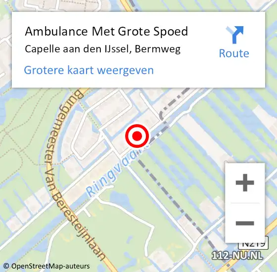 Locatie op kaart van de 112 melding: Ambulance Met Grote Spoed Naar Capelle aan den IJssel, Bermweg op 13 maart 2024 15:03