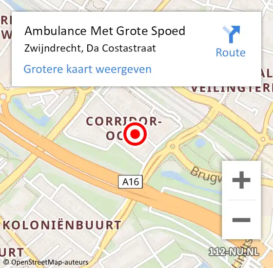 Locatie op kaart van de 112 melding: Ambulance Met Grote Spoed Naar Zwijndrecht, Da Costastraat op 13 maart 2024 15:17