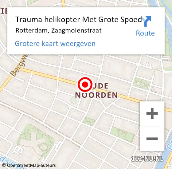 Locatie op kaart van de 112 melding: Trauma helikopter Met Grote Spoed Naar Rotterdam, Zaagmolenstraat op 13 maart 2024 15:22