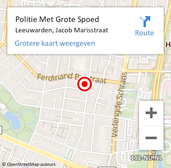 Locatie op kaart van de 112 melding: Politie Met Grote Spoed Naar Leeuwarden, Jacob Marisstraat op 13 maart 2024 15:23