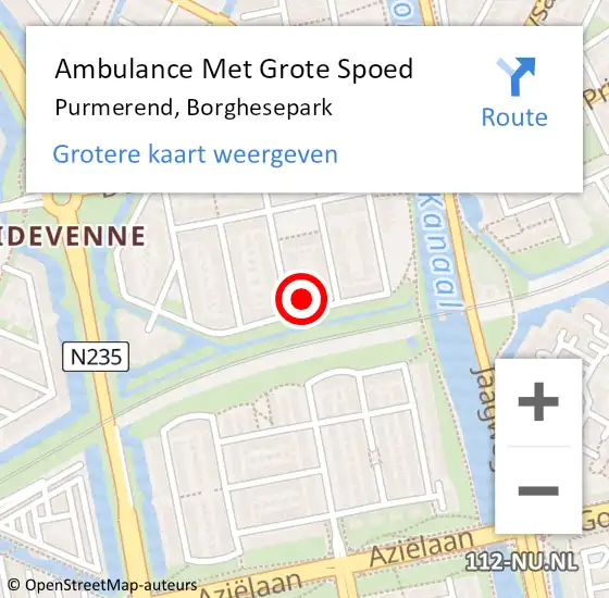 Locatie op kaart van de 112 melding: Ambulance Met Grote Spoed Naar Purmerend, Borghesepark op 13 maart 2024 15:27