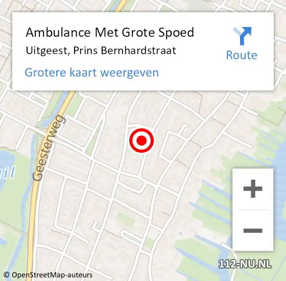 Locatie op kaart van de 112 melding: Ambulance Met Grote Spoed Naar Uitgeest, Prins Bernhardstraat op 13 maart 2024 15:36