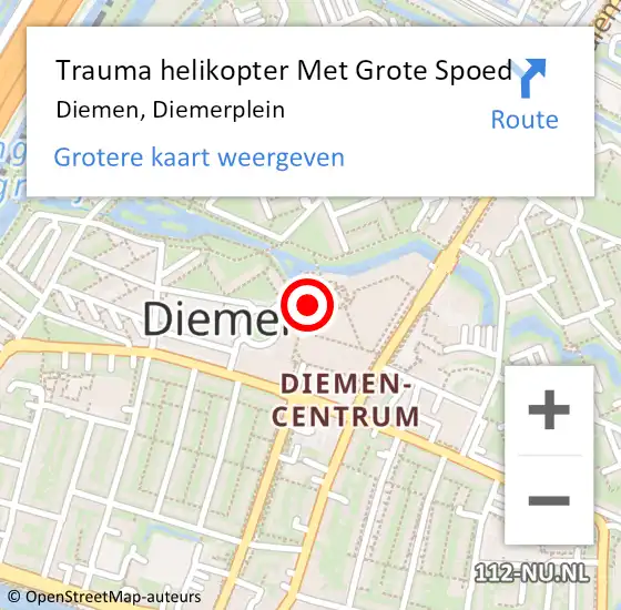 Locatie op kaart van de 112 melding: Trauma helikopter Met Grote Spoed Naar Diemen, Diemerplein op 13 maart 2024 15:37