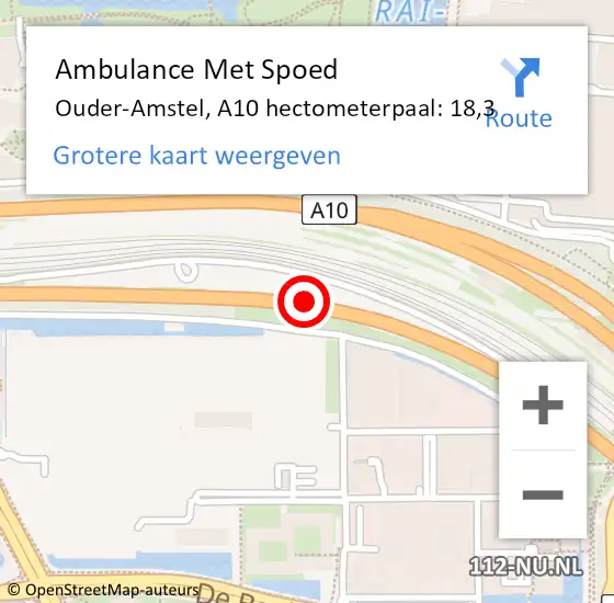 Locatie op kaart van de 112 melding: Ambulance Met Spoed Naar Ouder-Amstel, A10 hectometerpaal: 18,3 op 13 maart 2024 15:56