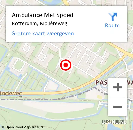 Locatie op kaart van de 112 melding: Ambulance Met Spoed Naar Rotterdam, Molièreweg op 13 maart 2024 16:01