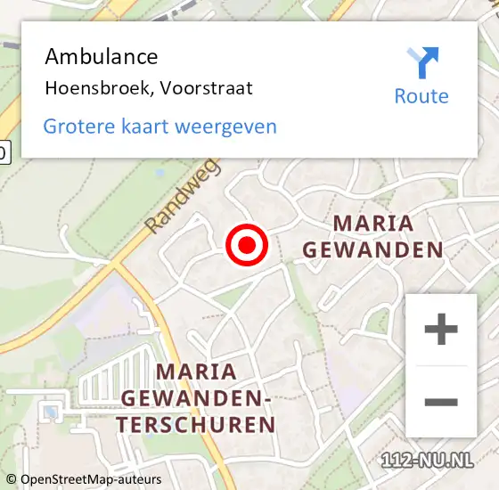 Locatie op kaart van de 112 melding: Ambulance Hoensbroek, Voorstraat op 29 september 2014 05:21