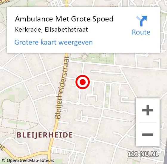 Locatie op kaart van de 112 melding: Ambulance Met Grote Spoed Naar Kerkrade, Elisabethstraat op 29 september 2014 05:21