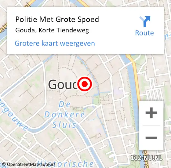 Locatie op kaart van de 112 melding: Politie Met Grote Spoed Naar Gouda, Korte Tiendeweg op 13 maart 2024 16:22