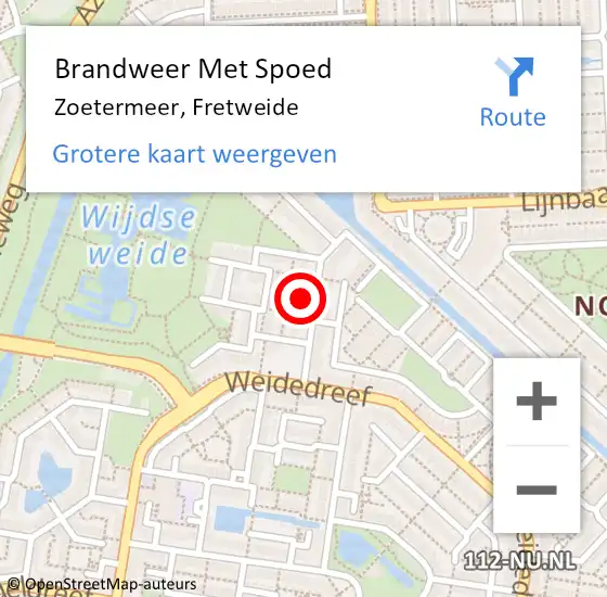 Locatie op kaart van de 112 melding: Brandweer Met Spoed Naar Zoetermeer, Fretweide op 13 maart 2024 16:23