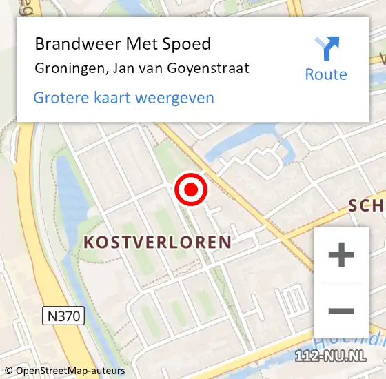 Locatie op kaart van de 112 melding: Brandweer Met Spoed Naar Groningen, Jan van Goyenstraat op 13 maart 2024 16:27