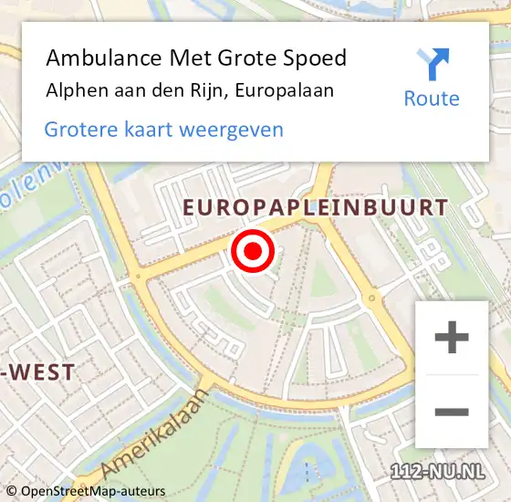 Locatie op kaart van de 112 melding: Ambulance Met Grote Spoed Naar Alphen aan den Rijn, Europalaan op 13 maart 2024 16:32