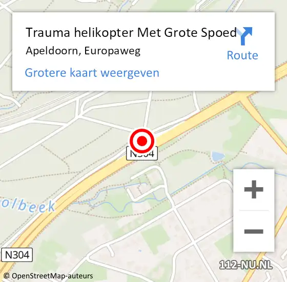 Locatie op kaart van de 112 melding: Trauma helikopter Met Grote Spoed Naar Apeldoorn, Europaweg op 13 maart 2024 16:44