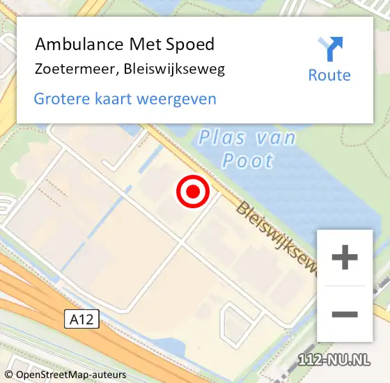 Locatie op kaart van de 112 melding: Ambulance Met Spoed Naar Zoetermeer, Bleiswijkseweg op 13 maart 2024 17:13