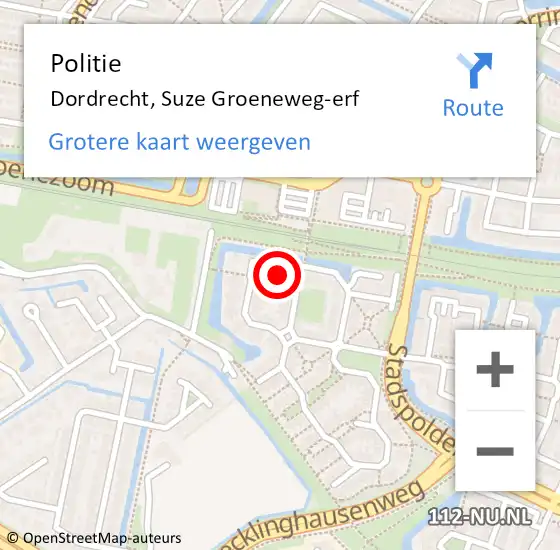 Locatie op kaart van de 112 melding: Politie Dordrecht, Suze Groeneweg-erf op 13 maart 2024 17:58