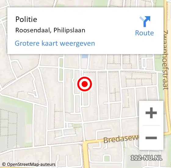 Locatie op kaart van de 112 melding: Politie Roosendaal, Philipslaan op 13 maart 2024 17:59