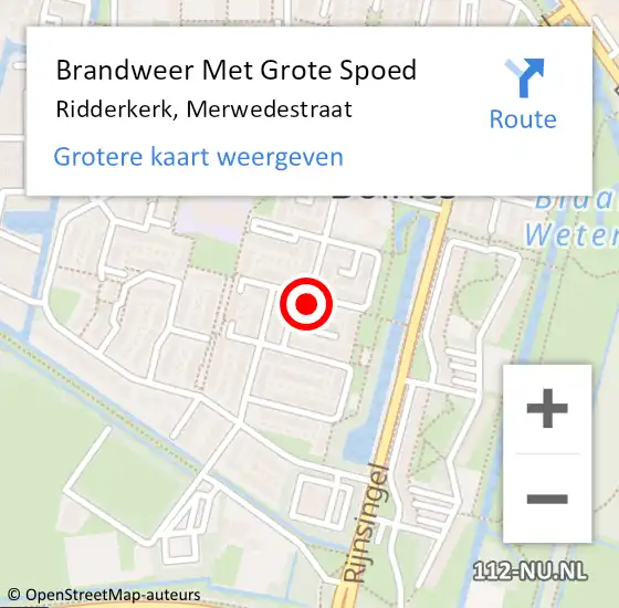 Locatie op kaart van de 112 melding: Brandweer Met Grote Spoed Naar Ridderkerk, Merwedestraat op 13 maart 2024 18:10