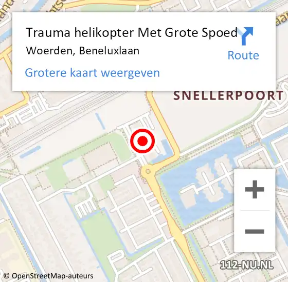 Locatie op kaart van de 112 melding: Trauma helikopter Met Grote Spoed Naar Woerden, Beneluxlaan op 13 maart 2024 18:18