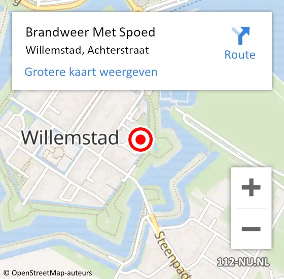 Locatie op kaart van de 112 melding: Brandweer Met Spoed Naar Willemstad, Achterstraat op 13 maart 2024 18:30