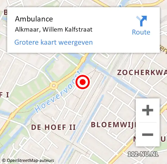 Locatie op kaart van de 112 melding: Ambulance Alkmaar, Willem Kalfstraat op 13 maart 2024 18:31