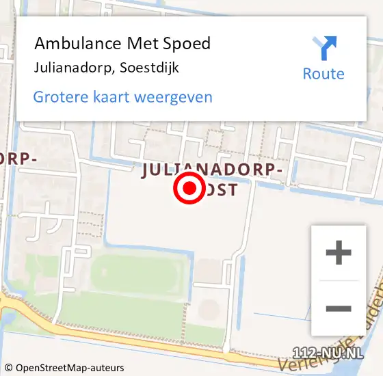 Locatie op kaart van de 112 melding: Ambulance Met Spoed Naar Julianadorp, Soestdijk op 13 maart 2024 18:45