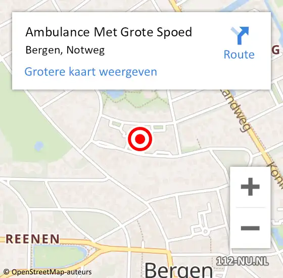 Locatie op kaart van de 112 melding: Ambulance Met Grote Spoed Naar Bergen, Notweg op 13 maart 2024 18:51