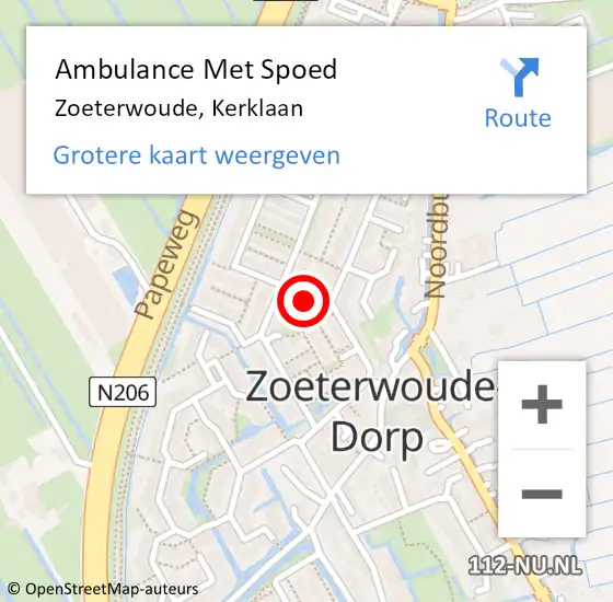 Locatie op kaart van de 112 melding: Ambulance Met Spoed Naar Zoeterwoude, Kerklaan op 13 maart 2024 18:51