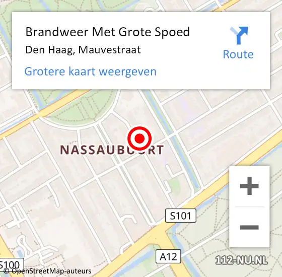 Locatie op kaart van de 112 melding: Brandweer Met Grote Spoed Naar Den Haag, Mauvestraat op 13 maart 2024 19:18
