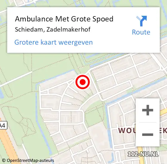 Locatie op kaart van de 112 melding: Ambulance Met Grote Spoed Naar Schiedam, Zadelmakerhof op 13 maart 2024 19:47