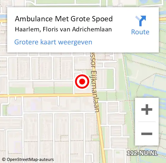 Locatie op kaart van de 112 melding: Ambulance Met Grote Spoed Naar Haarlem, Floris van Adrichemlaan op 13 maart 2024 19:48
