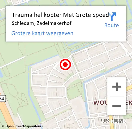 Locatie op kaart van de 112 melding: Trauma helikopter Met Grote Spoed Naar Schiedam, Zadelmakerhof op 13 maart 2024 19:54