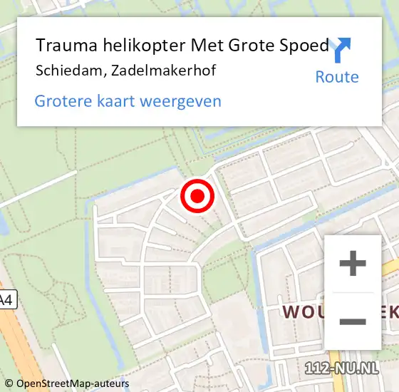 Locatie op kaart van de 112 melding: Trauma helikopter Met Grote Spoed Naar Schiedam, Zadelmakerhof op 13 maart 2024 19:56