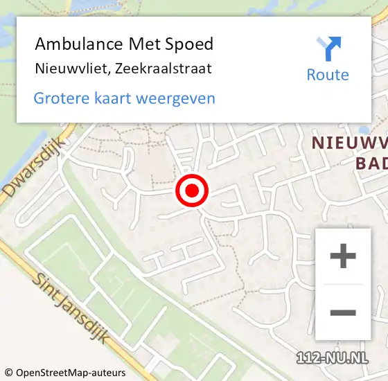 Locatie op kaart van de 112 melding: Ambulance Met Spoed Naar Nieuwvliet, Zeekraalstraat op 29 september 2014 06:44