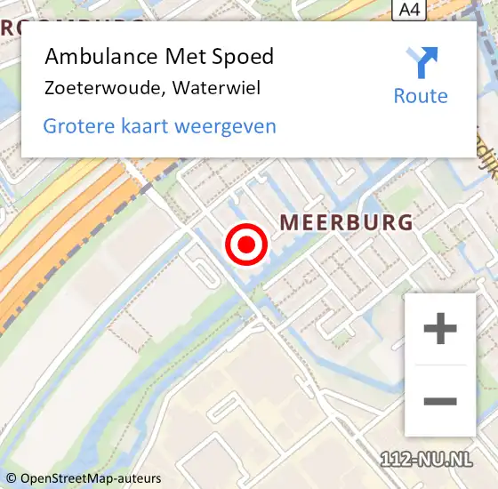 Locatie op kaart van de 112 melding: Ambulance Met Spoed Naar Zoeterwoude, Waterwiel op 13 maart 2024 20:48