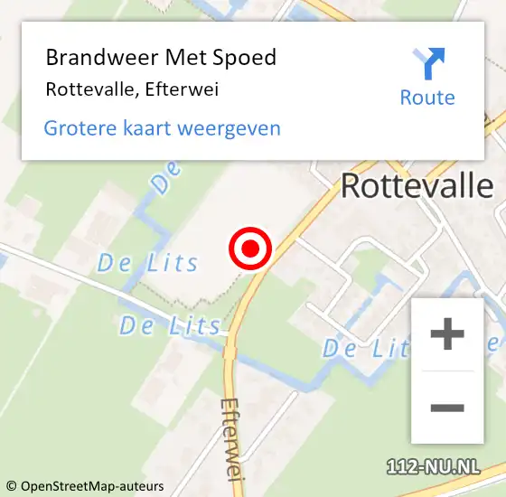 Locatie op kaart van de 112 melding: Brandweer Met Spoed Naar Rottevalle, Efterwei op 13 maart 2024 21:06