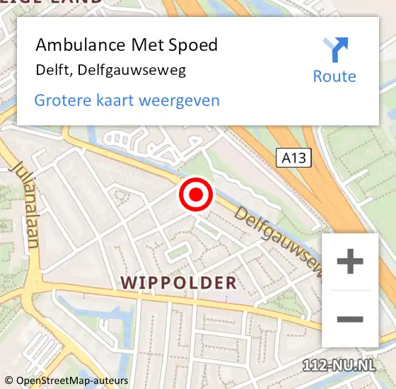 Locatie op kaart van de 112 melding: Ambulance Met Spoed Naar Delft, Delfgauwseweg op 13 maart 2024 21:31