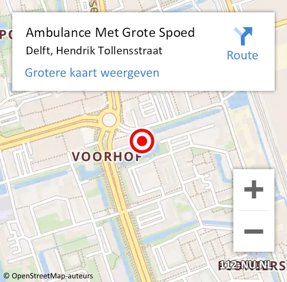 Locatie op kaart van de 112 melding: Ambulance Met Grote Spoed Naar Delft, Hendrik Tollensstraat op 13 maart 2024 21:54