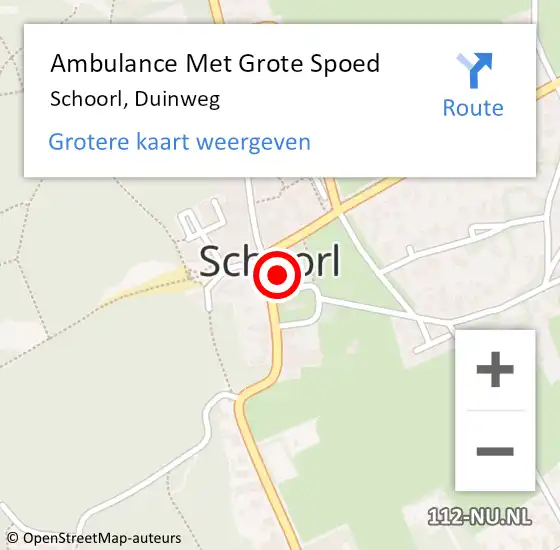 Locatie op kaart van de 112 melding: Ambulance Met Grote Spoed Naar Schoorl, Duinweg op 13 maart 2024 22:20