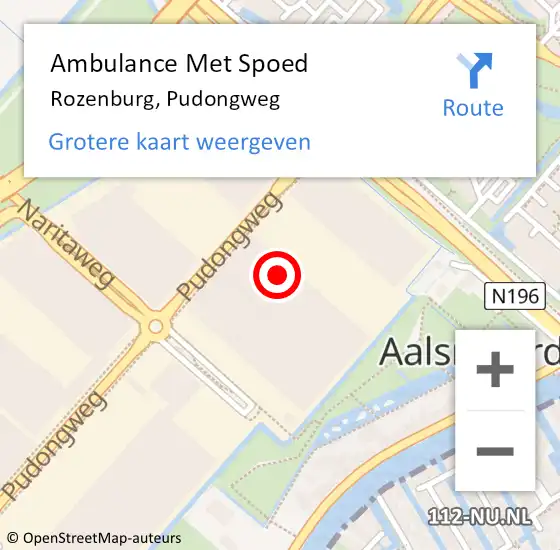 Locatie op kaart van de 112 melding: Ambulance Met Spoed Naar Rozenburg, Pudongweg op 13 maart 2024 22:35