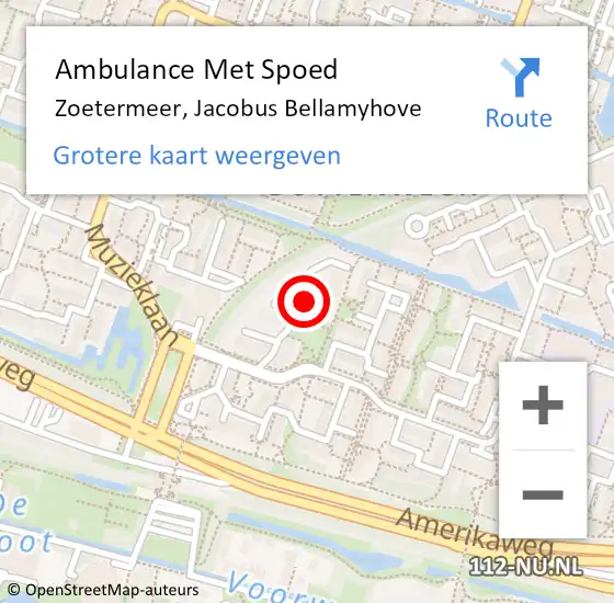 Locatie op kaart van de 112 melding: Ambulance Met Spoed Naar Zoetermeer, Jacobus Bellamyhove op 13 maart 2024 23:03