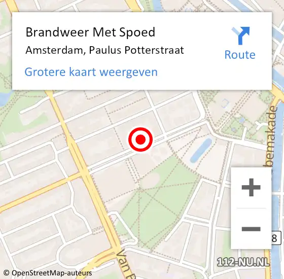 Locatie op kaart van de 112 melding: Brandweer Met Spoed Naar Amsterdam, Paulus Potterstraat op 13 maart 2024 23:48