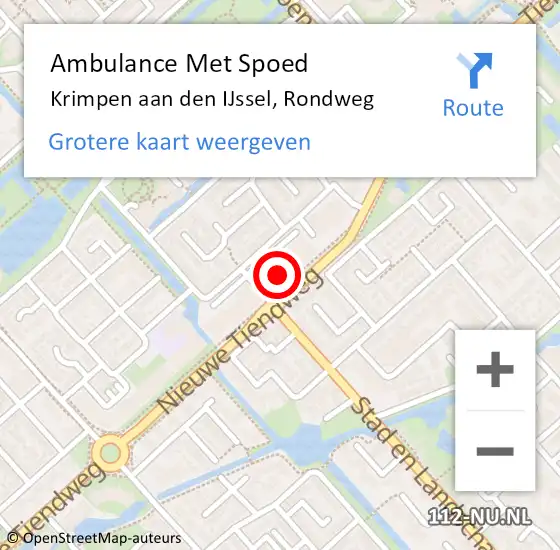 Locatie op kaart van de 112 melding: Ambulance Met Spoed Naar Krimpen aan den IJssel, Rondweg op 14 maart 2024 02:41